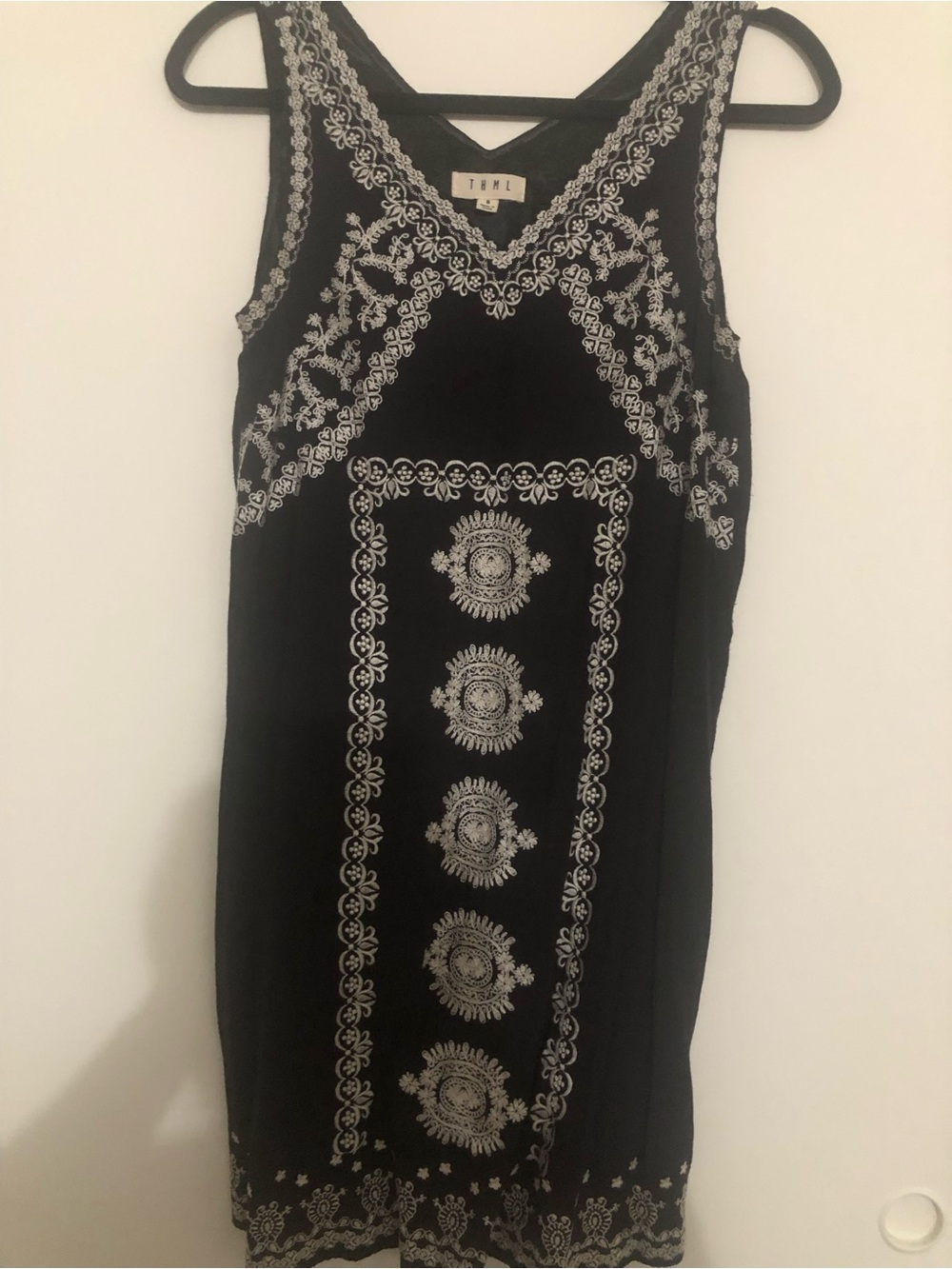 THML Black Midi Dress with White Embroidery